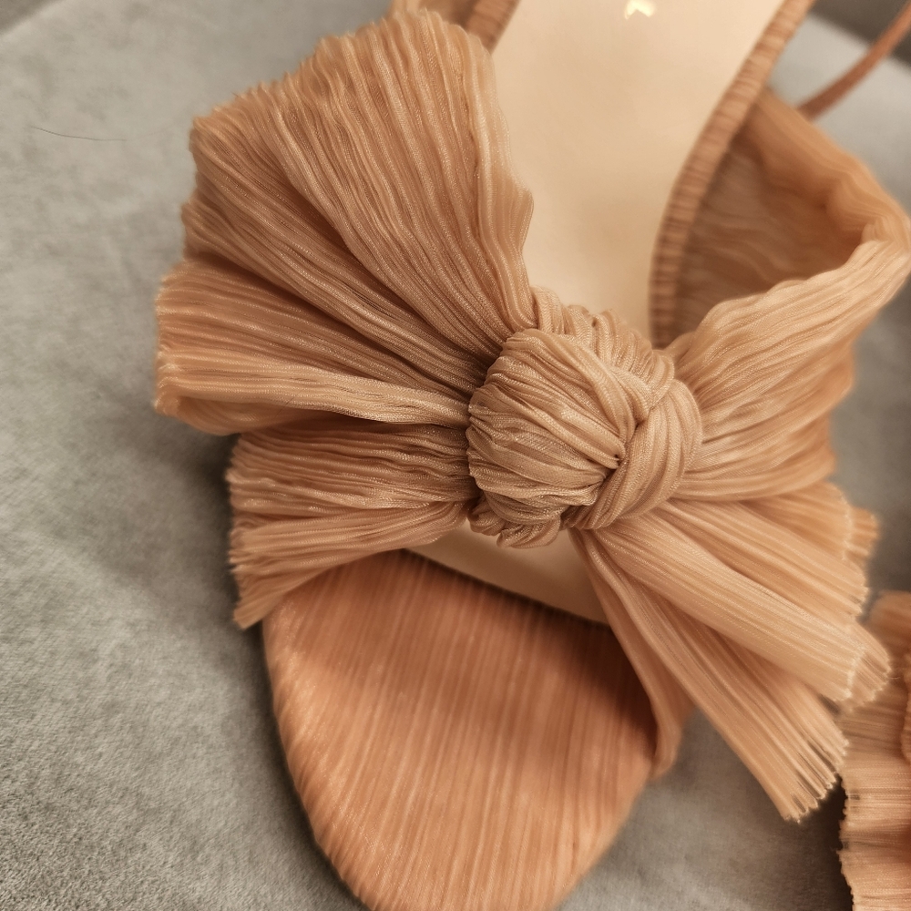 Loeffler Randall Camellia Heeled Sandals 8 Pastel Pink Pleated Knot Bow Luxury - Picture 5 of 16